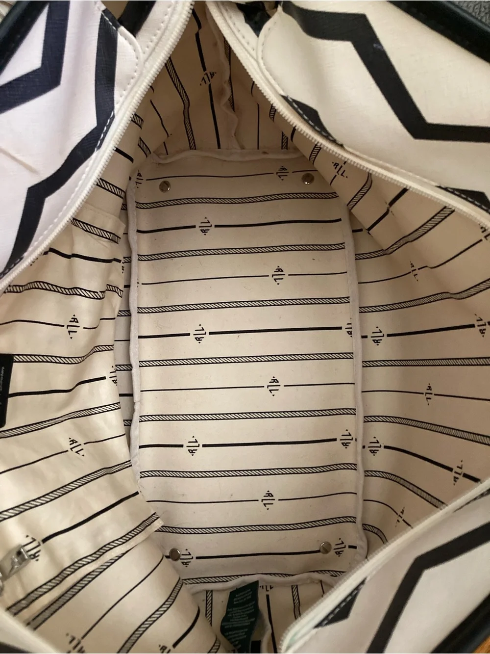 Lauren Ralph Lauren Black and Cream Chevron Tote